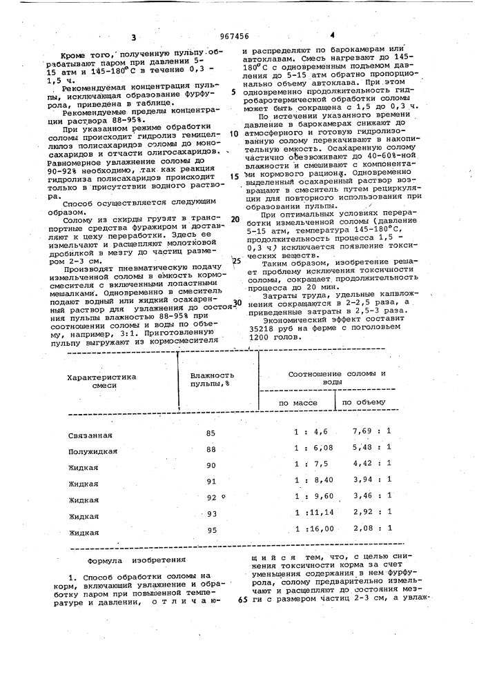 Способ обработки соломы на корм (патент 967456)