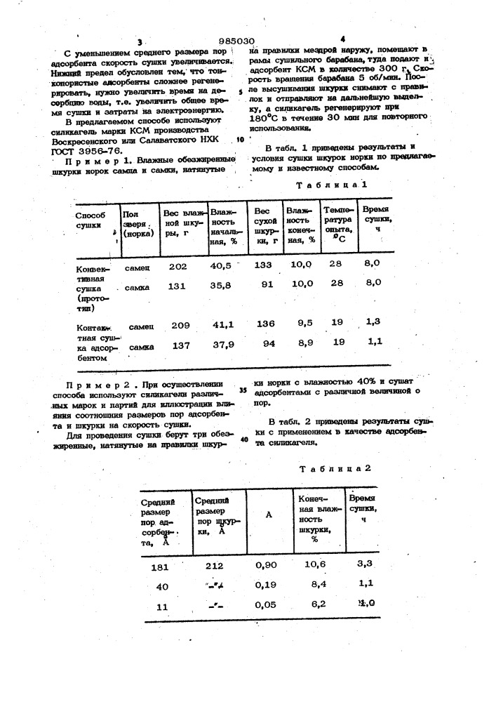 Способ сушки шкурок пушнины (патент 985030)