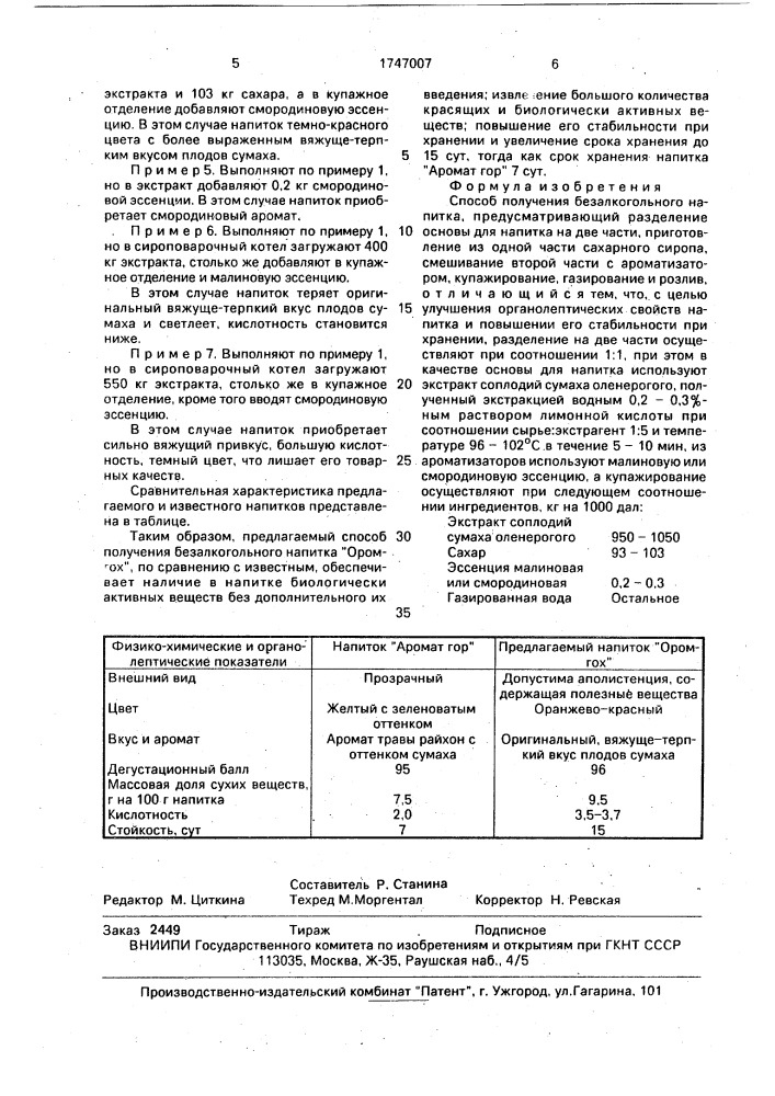 "способ получения безалкогольного напитка "оромгох" (патент 1747007)