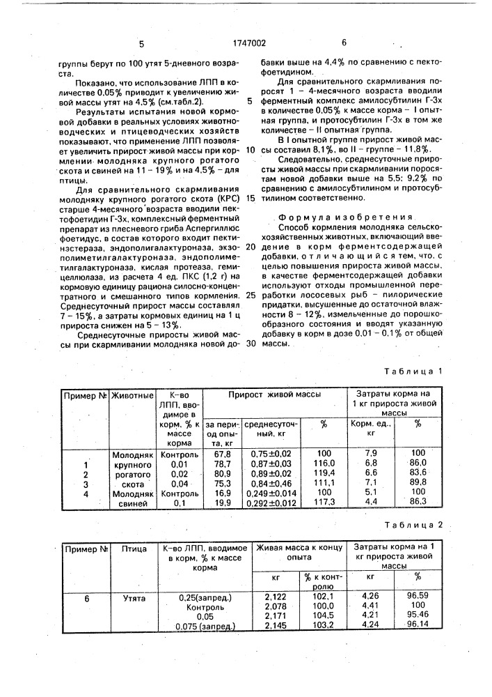 Способ кормления молодняка сельскохозяйственных животных (патент 1747002)