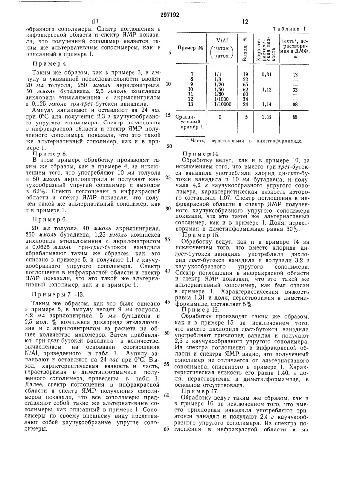 Способ получения карбоцепных сополимеров (патент 297192)