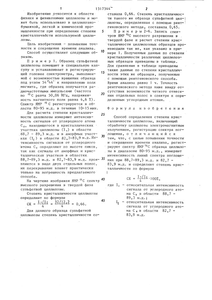 Способ определения степени кристалличности целлюлозы (патент 1317344)