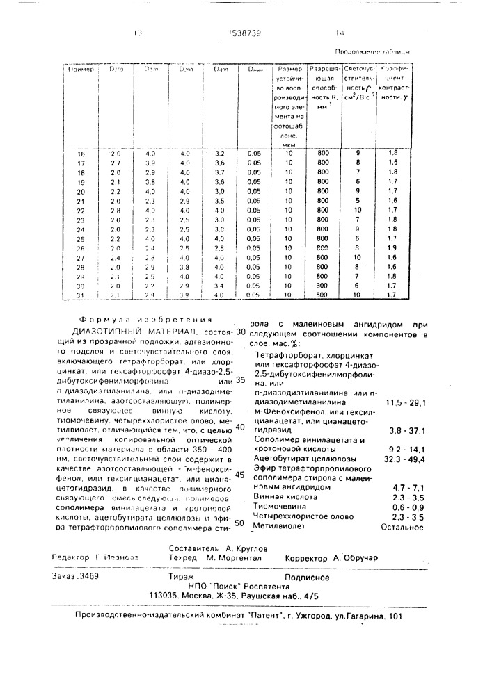 Диазотипный материал (патент 1538739)