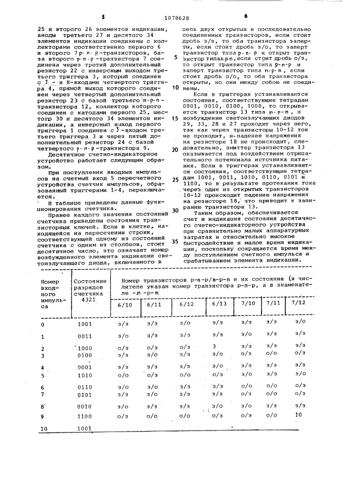 Десятичное счетно-индикаторное устройство (патент 1078628)