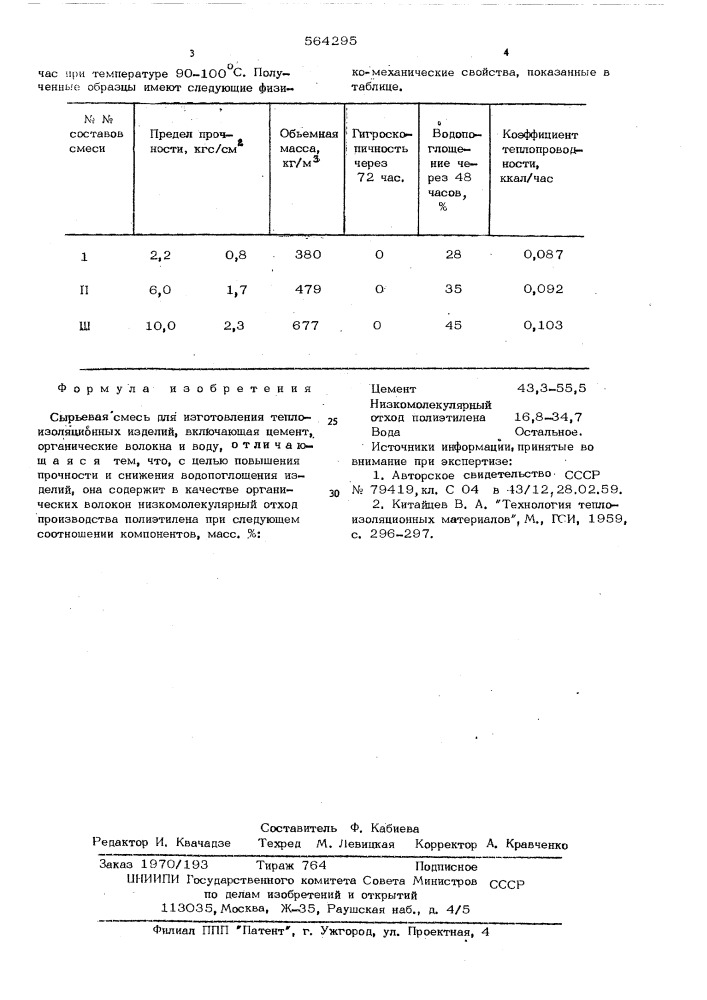 Сырьевая смесь для изготовления теплоизоляционных изделий (патент 564295)