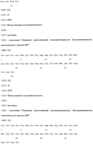 Аналог панкреатического полипептида человека (варианты), фармацевтическая композиция на его основе, способ лечения ожирения или диабета, способ снижения аппетита, уменьшения поглощения пищи или снижения потребления калорий и способ косметического снижения массы посредством указанного аналога (патент 2506273)