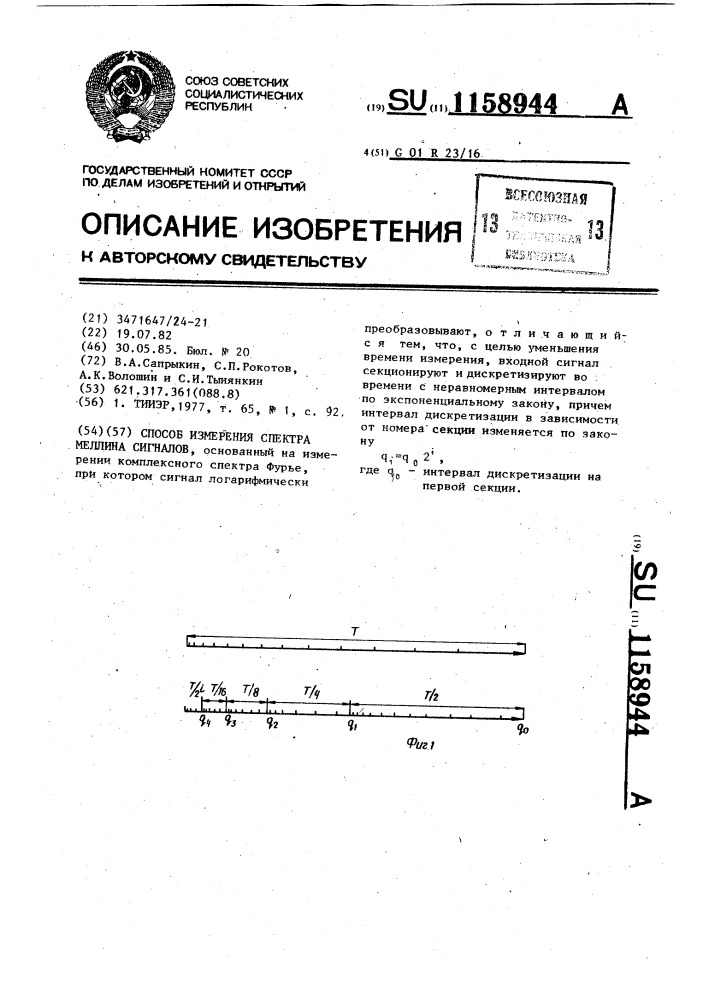 Способ определения спектра меллина сигналов (патент 1158944)