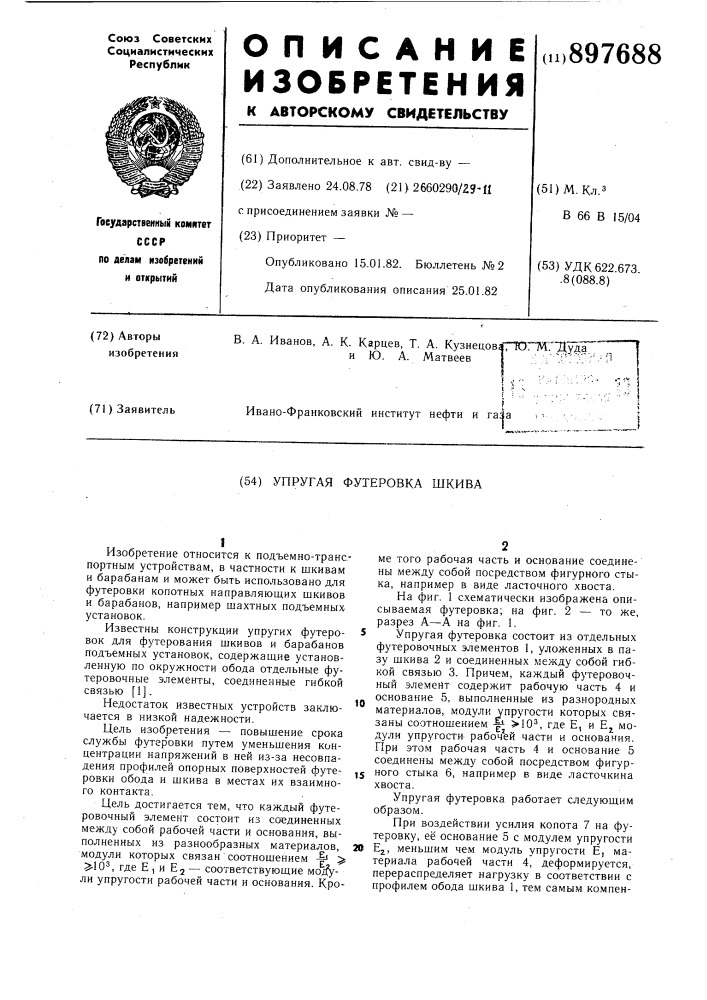 Упругая футеровка шкива (патент 897688)