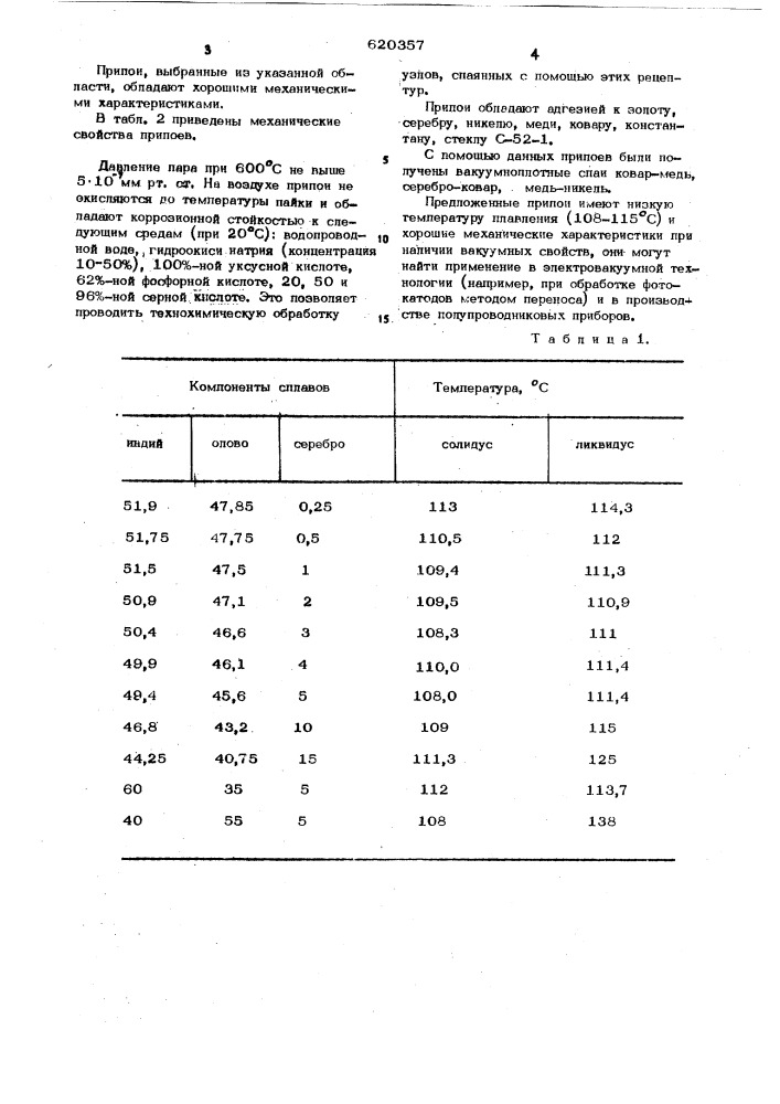 Припой для пайки электровакуумных приборов (патент 620357)