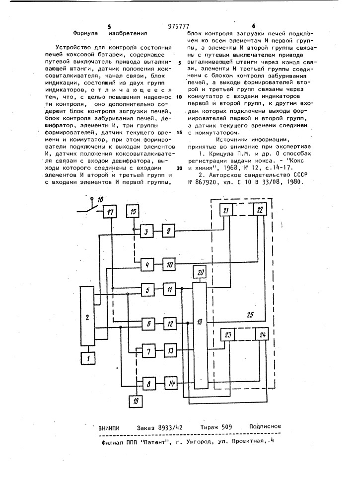 Устройство для контроля состояния печей коксовой батареи (патент 975777)