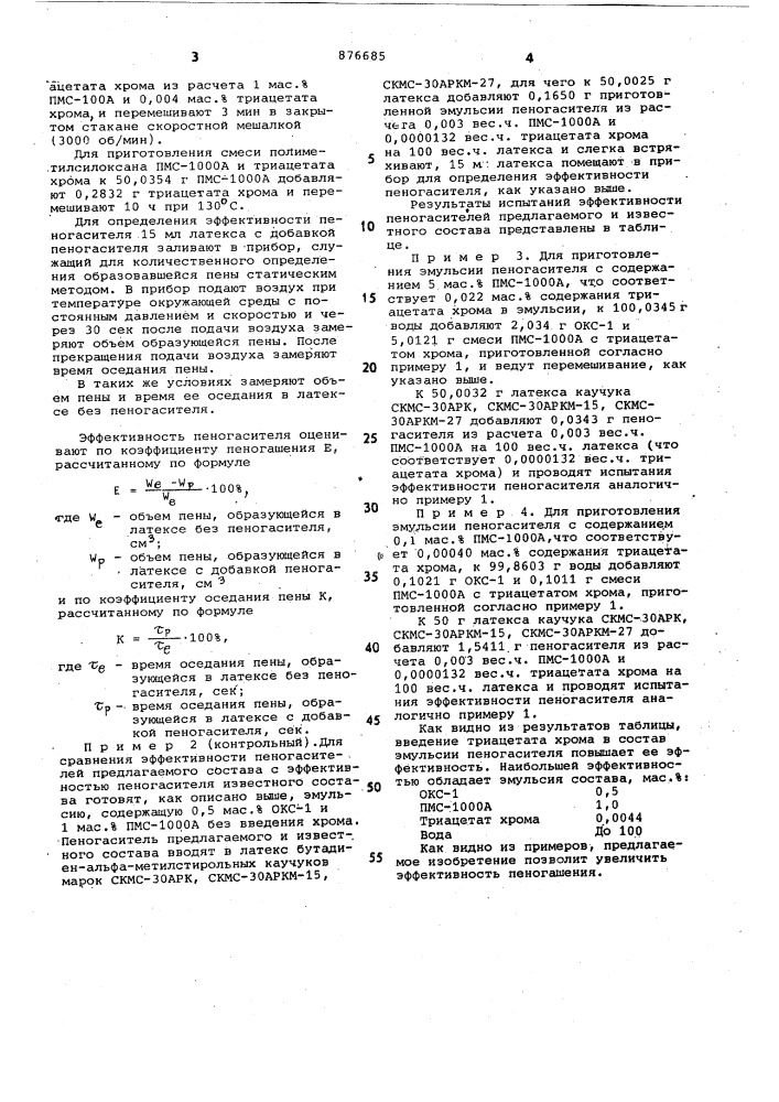 Состав для снижения пенообразования при дегазации латексов бутадиен-альфа-метилстирольных каучуков (патент 876685)