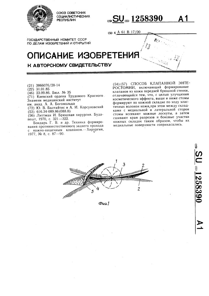 Способ клапанной энтеростомии (патент 1258390)