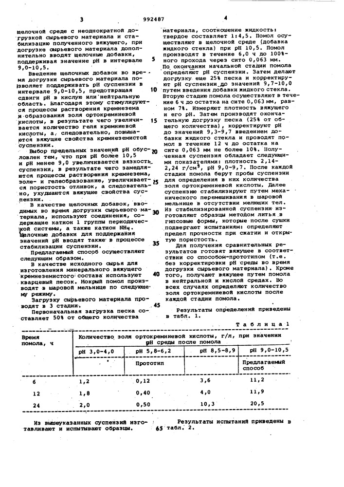 Способ получения минерального вяжущего (патент 992487)