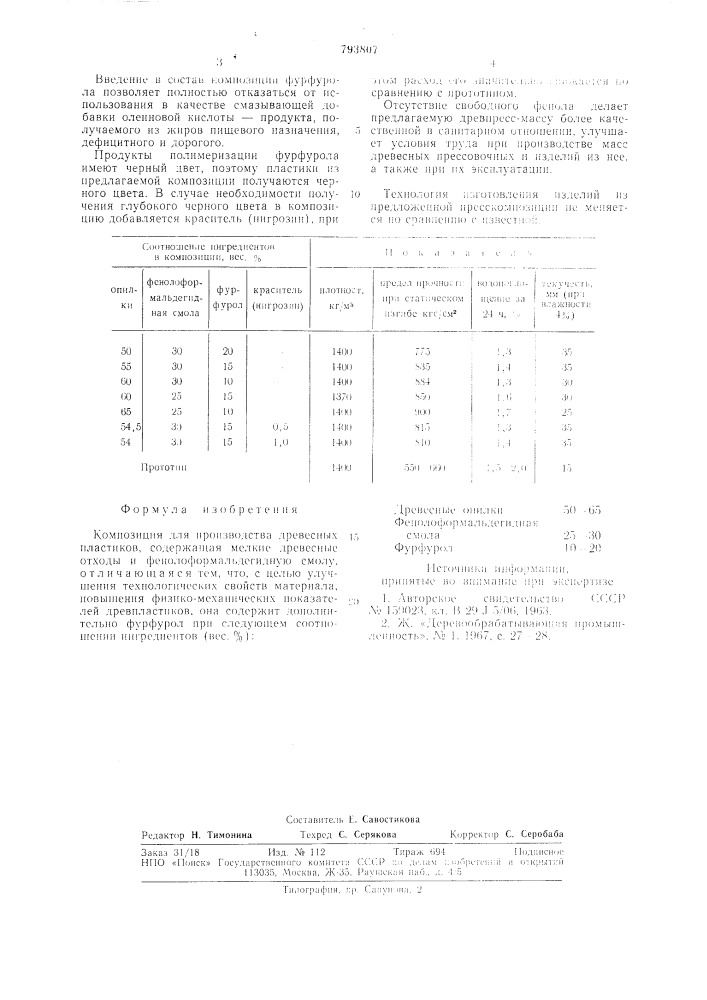 Композиция для производствадревесных пластиков (патент 793807)