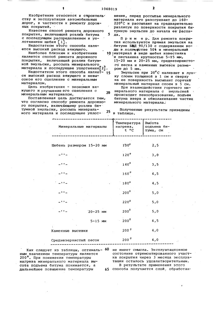 Способ ремонта дорожного покрытия (патент 1048019)