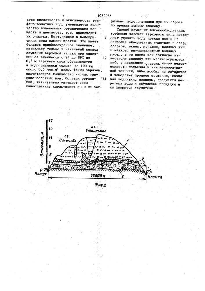 Способ осушения высокообводненных торфяных залежей верхового типа (патент 1082955)