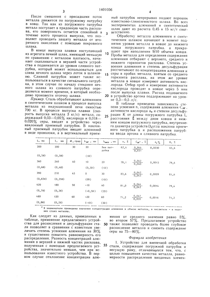 Устройство для внепечной обработки стали (патент 1401056)