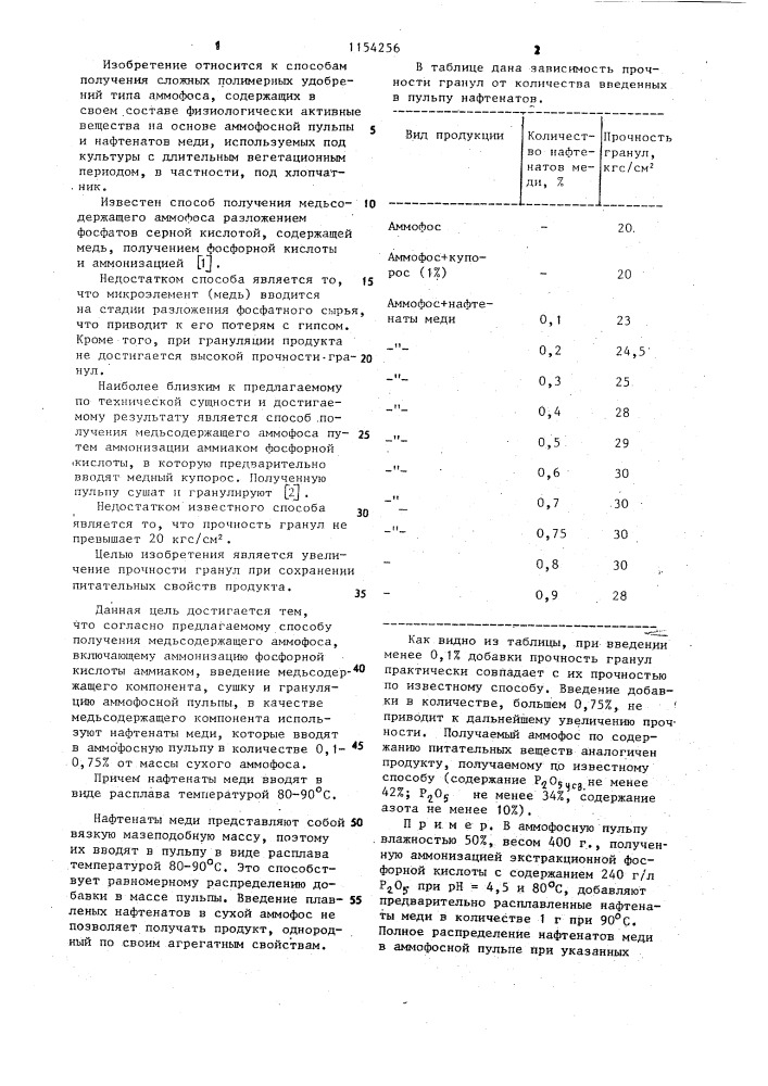 Способ получения медьсодержащего аммофоса (патент 1154256)