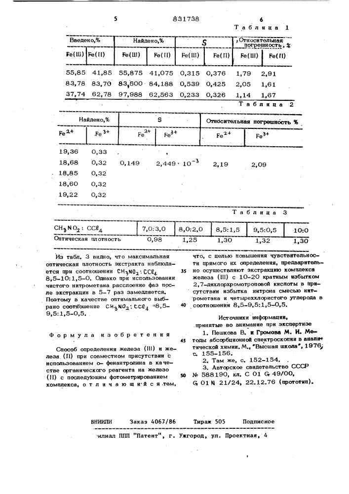 Способ определения железа /ш/и же-леза /п/ при cobmecthom присутствии (патент 831738)