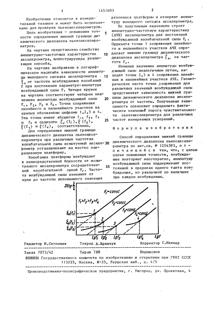 Способ определения нижней границы динамического диапазона пьезоакселерометра (патент 1451603)