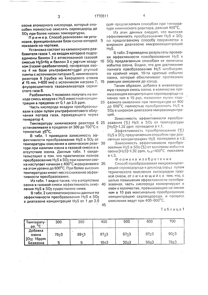 Способ преобразования микроконцентраций сероводорода в диоксид серы (патент 1770811)