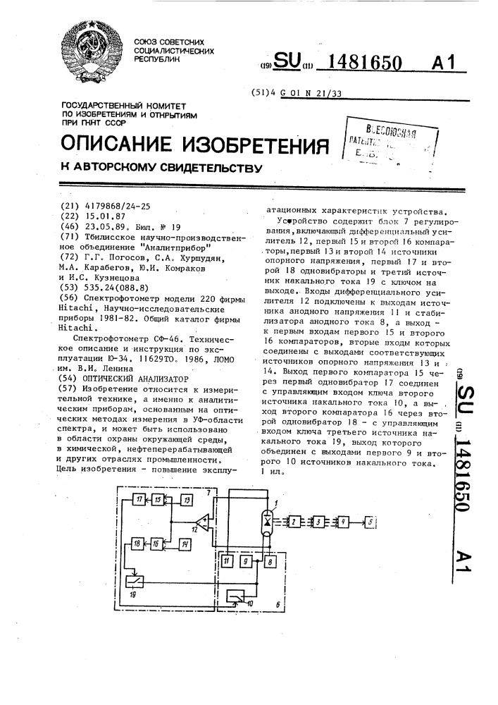 Оптический анализатор (патент 1481650)