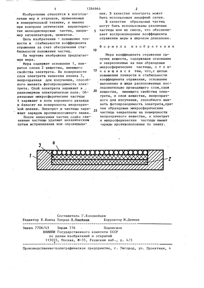 Мера коэффициента отражения сыпучих веществ (патент 1286964)