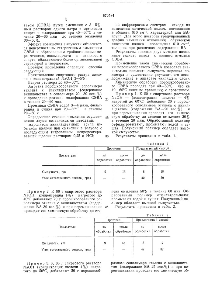 Способ обработки порошкообразного сополимера этилена с винилацетатом (патент 670584)