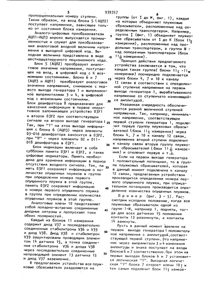 Устройство контроля положения стационарных плужковых сбрасывателей (патент 939357)