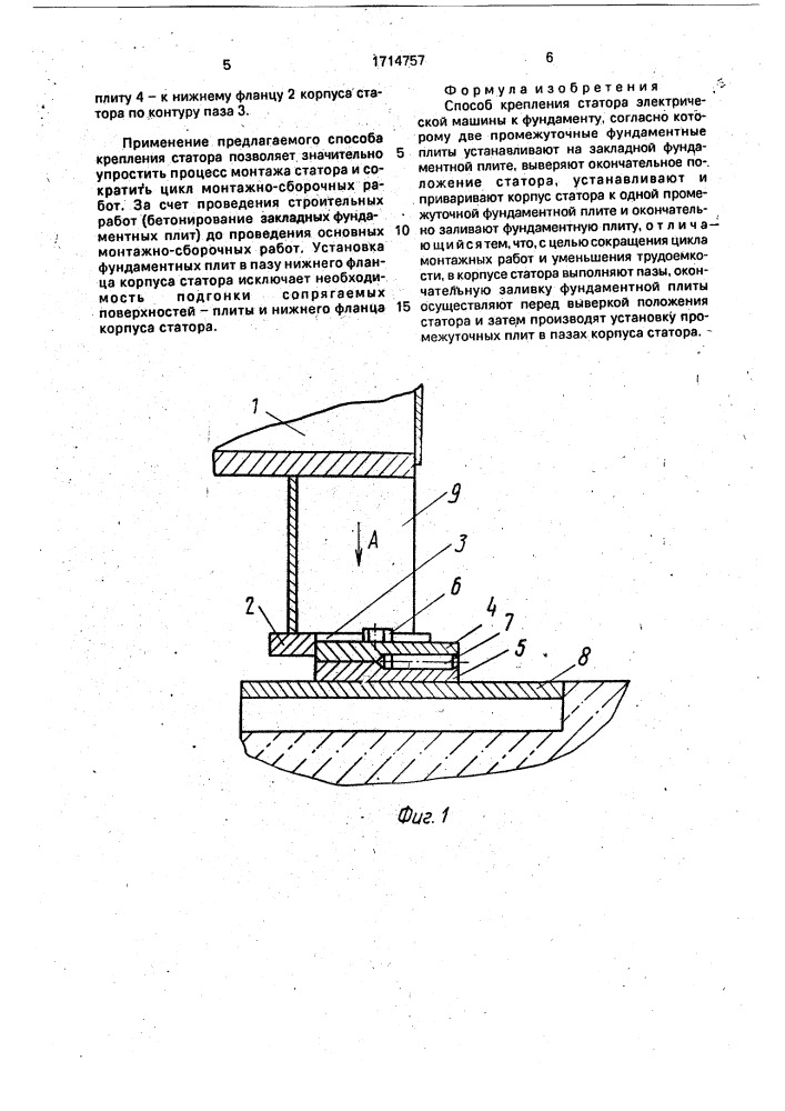 Способ крепления статора электрической машины к фундаменту (патент 1714757)