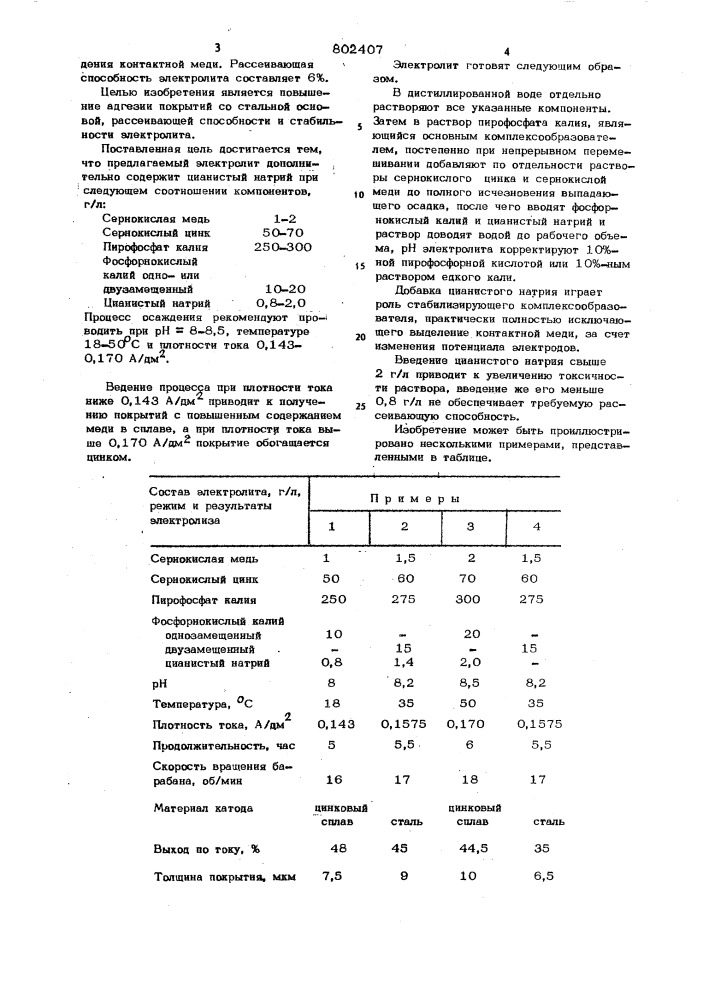 Электролит латунирования (патент 802407)