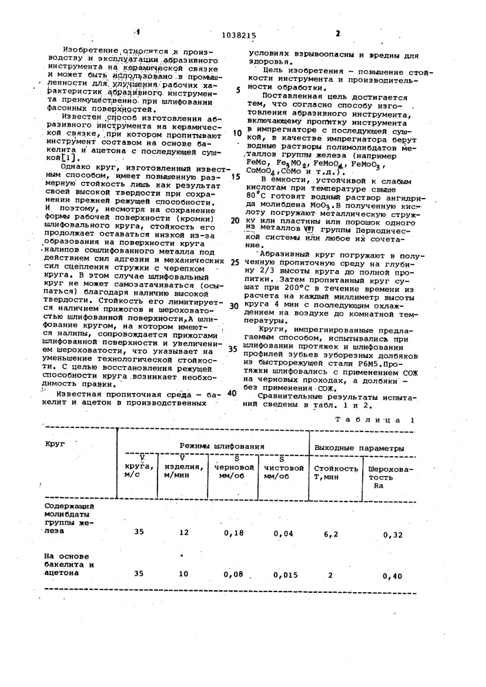 Способ изготовления абразивного инструмента на керамической связке (патент 1038215)