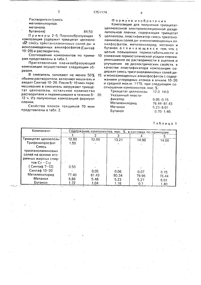 Композиция для получения триацетатцеллюлозной электроизоляционной разделительной пленки (патент 1751174)