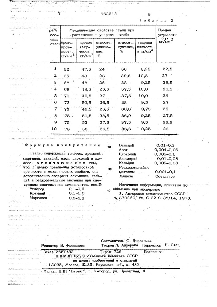 Сталь (патент 662613)