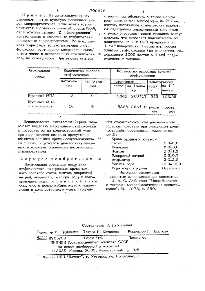 Питательная среда для выделения стафилококков (патент 709676)
