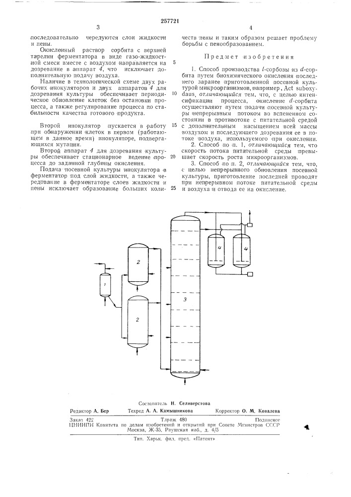 Способ производства /-сорбозы из rf-copbhta (патент 257721)