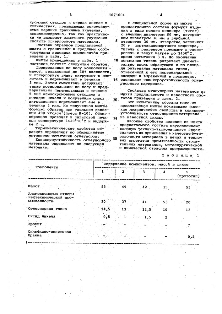 Шихта для изготовления огнеупоров (патент 1071604)