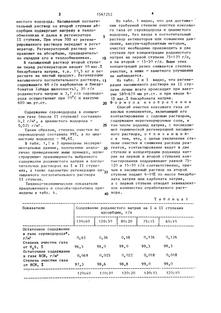 Способ очистки коксового газа от кислых компонентов (патент 1567252)