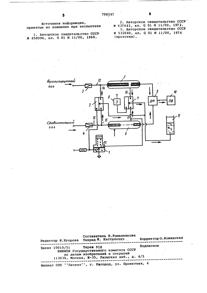 Пневматический газоанализатор (патент 798547)