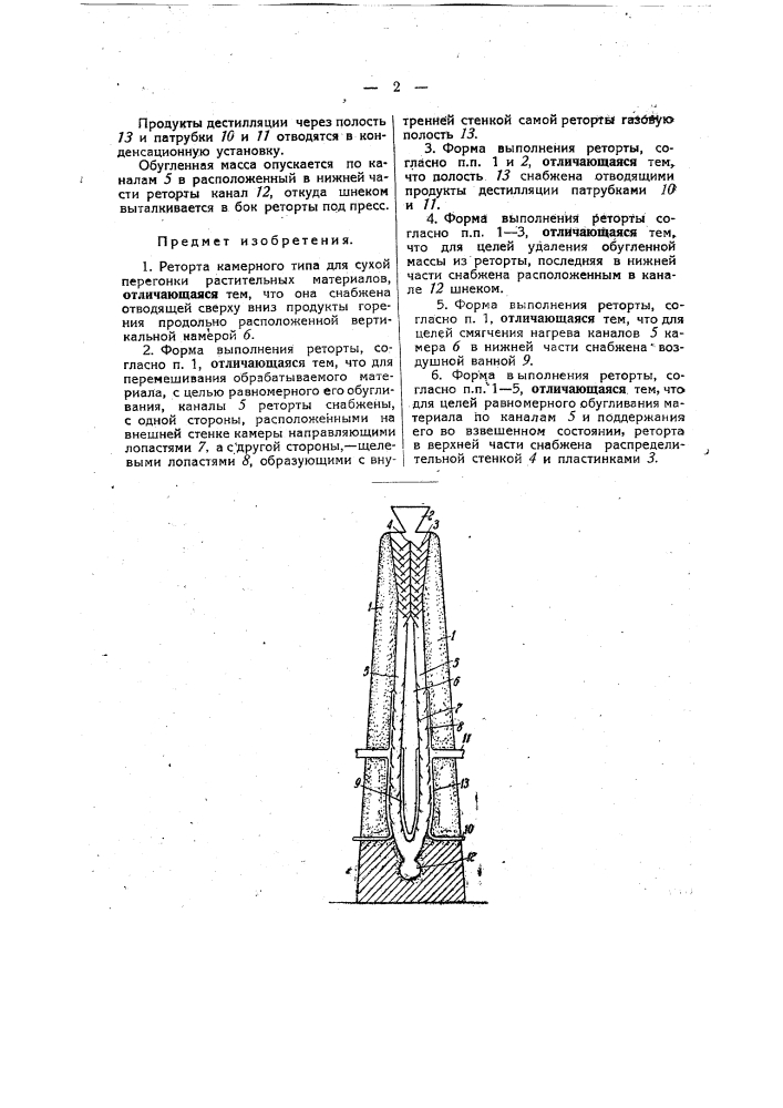 Реторта для сухой перегонки растительных материалов (патент 30671)