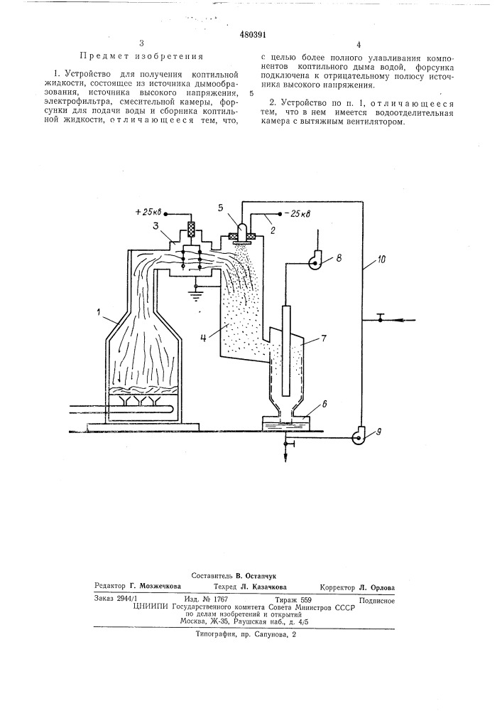 Устройство для получения коптильной жидкости (патент 480391)