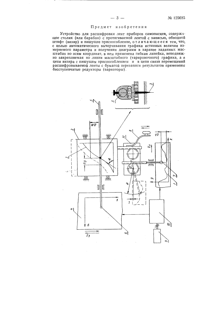 Устройство для расшифровки лент приборов самописцев (патент 125685)