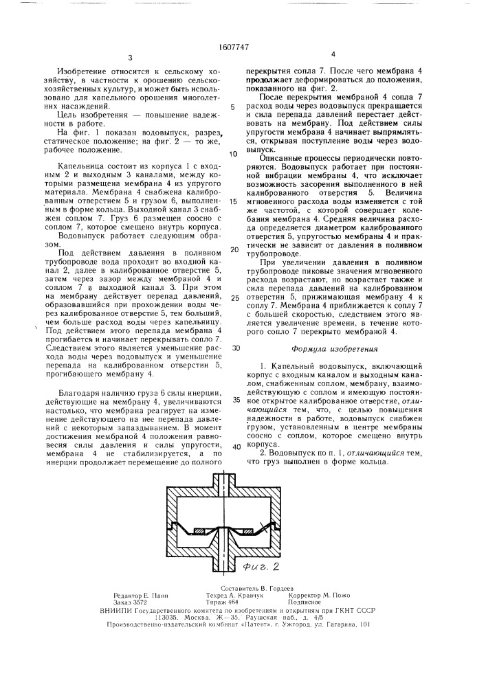 Капельный водовыпуск (патент 1607747)