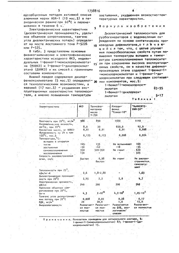 Диэлектрический теплоноситель для турбогенераторов с водомасляным охлаждением (патент 1738816)