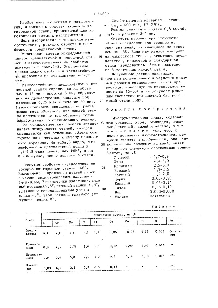 Инструментальная сталь (патент 1344809)