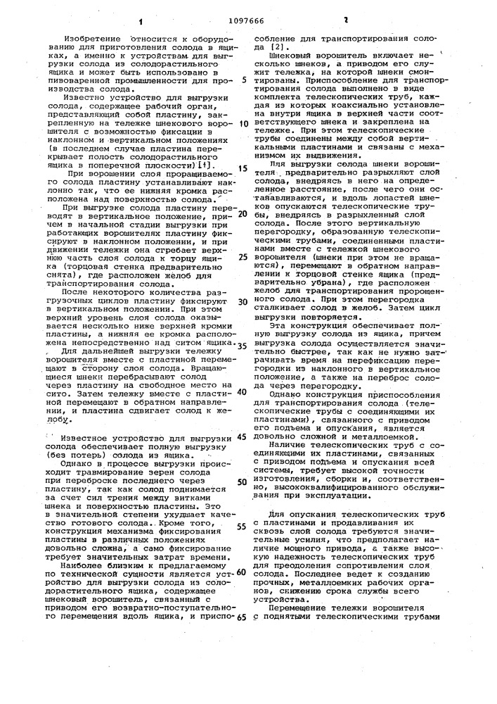 Устройство для выгрузки солода из солодорастильного ящика (патент 1097666)