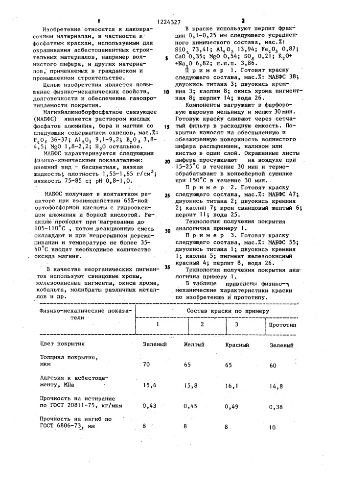 Состав краски для окрашивания асбестоцементных строительных материалов (патент 1224327)