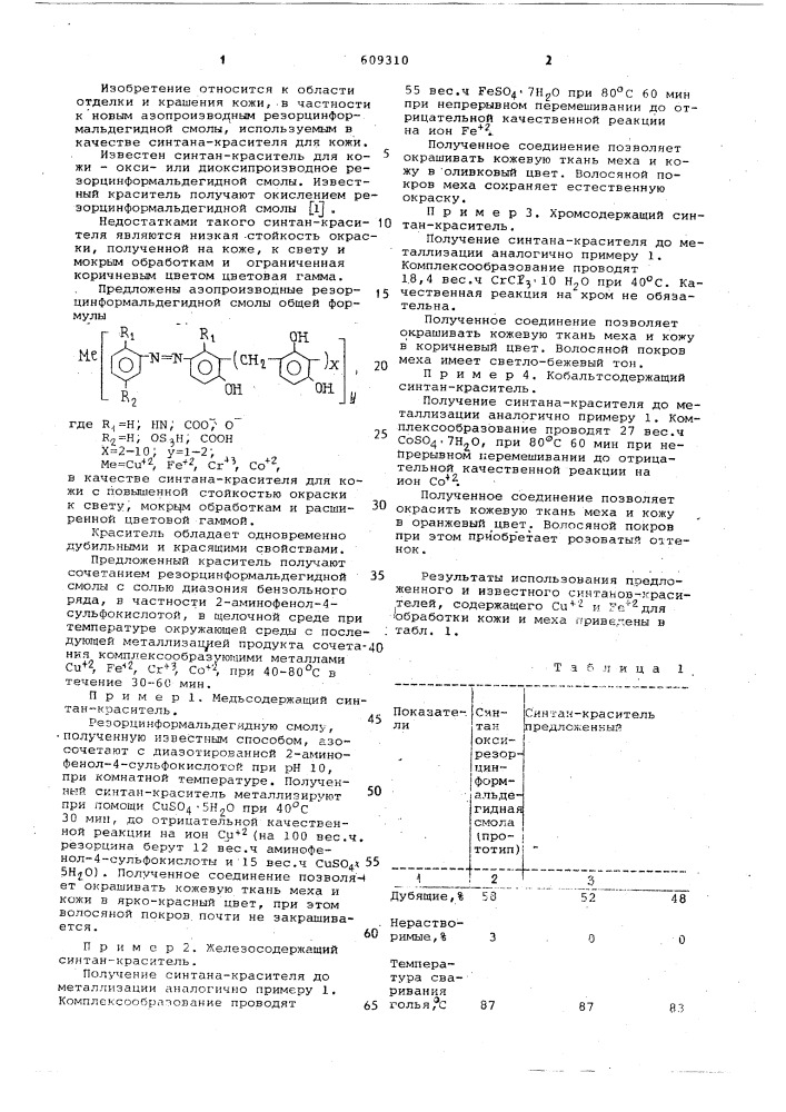 Азопроизводные резорцинформальдегидной смолы в качестве синтана-красителя для кожи (патент 609310)