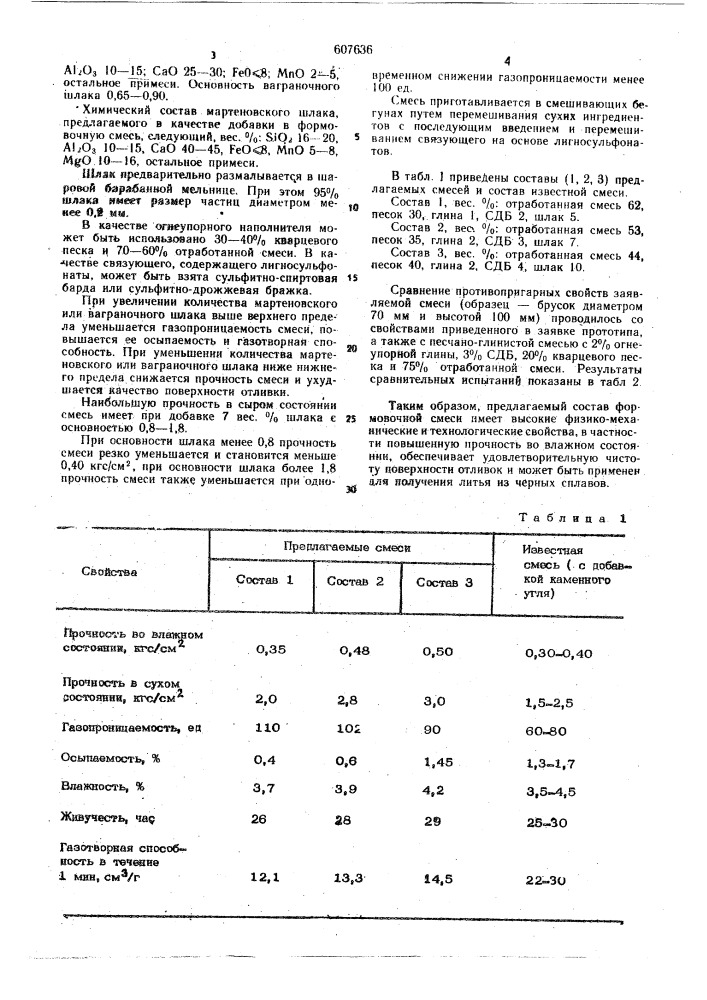 Смесь для изготовления литейных форм (патент 607636)