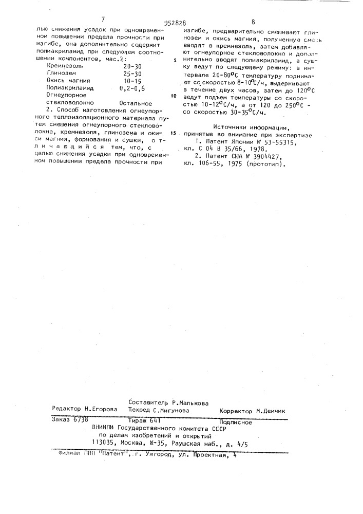 Шихта для огнеупорного теплоизоляционного материала и способ его изготовления (патент 952828)